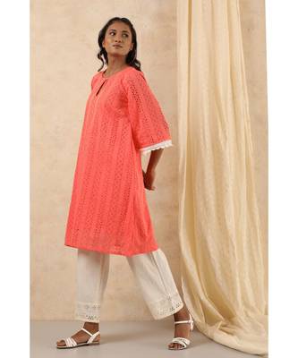peach plain cotton kurtis 2