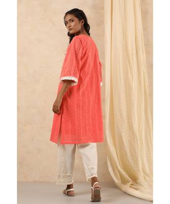 peach plain cotton kurtis 3