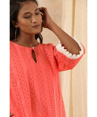 peach plain cotton kurtis 4