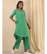green plain linen kurtis