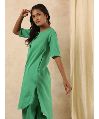 green plain linen kurtis 3