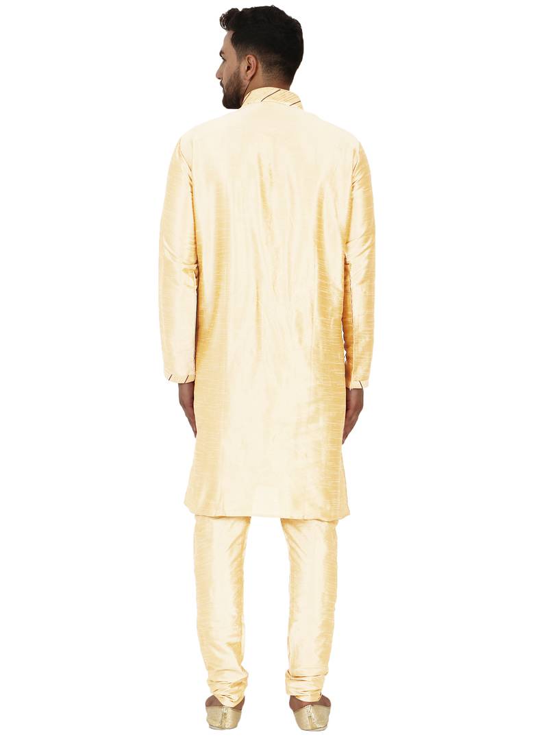 Beige embroidered art silk kurta-pajama