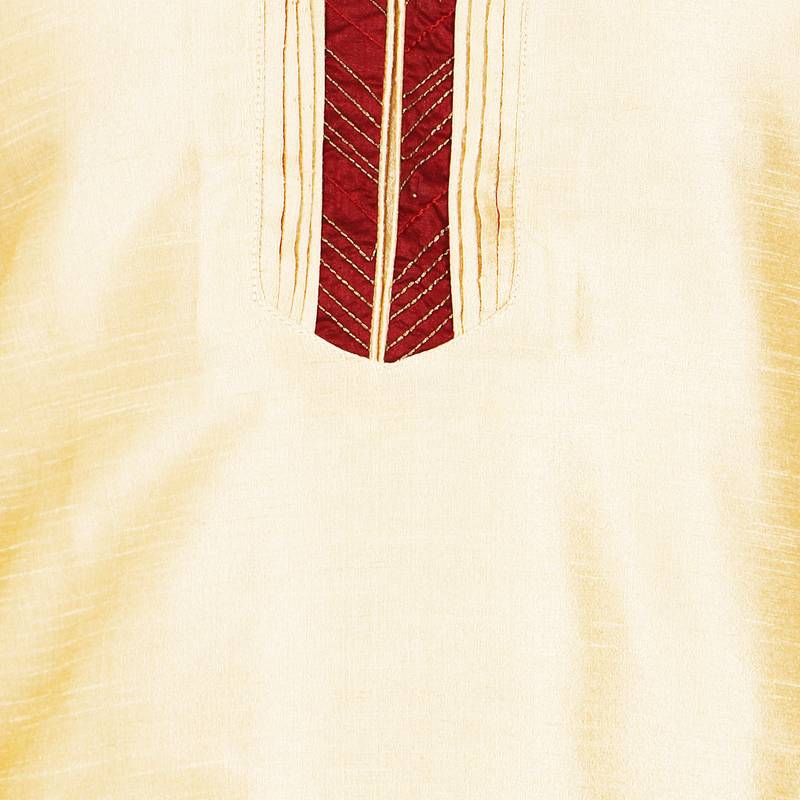 Beige embroidered art silk kurta-pajama