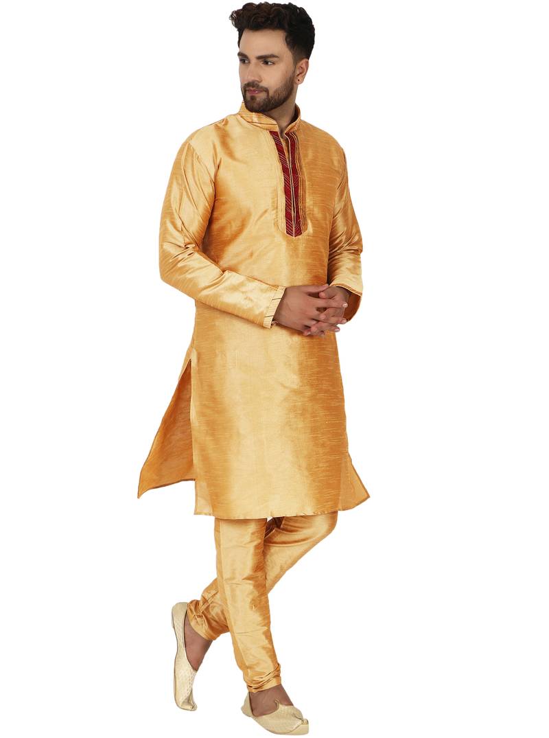 Gold embroidered art silk kurta-pajama