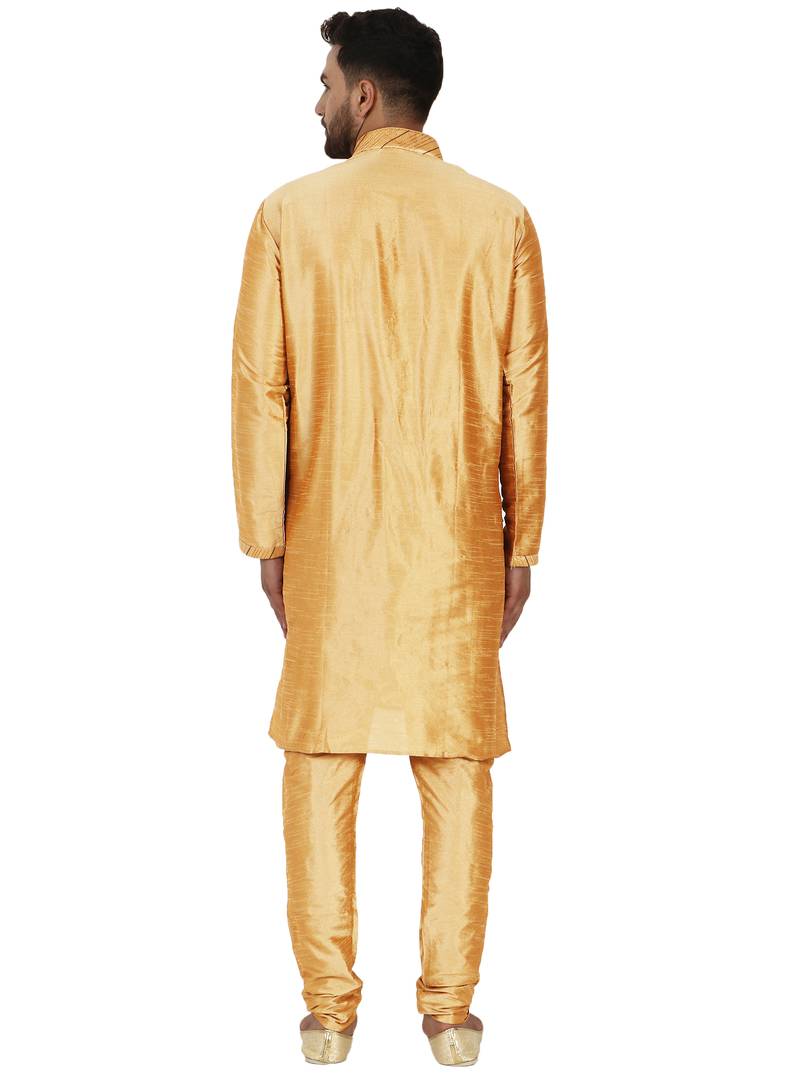 Gold embroidered art silk kurta-pajama
