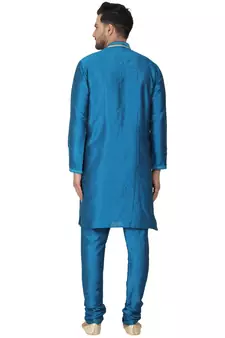 Turquoise embroidered art silk kurta-pajama