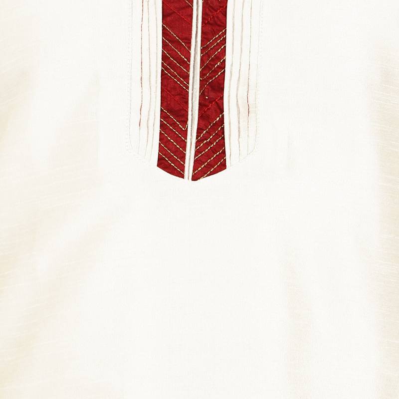 White embroidered art silk kurta-pajama