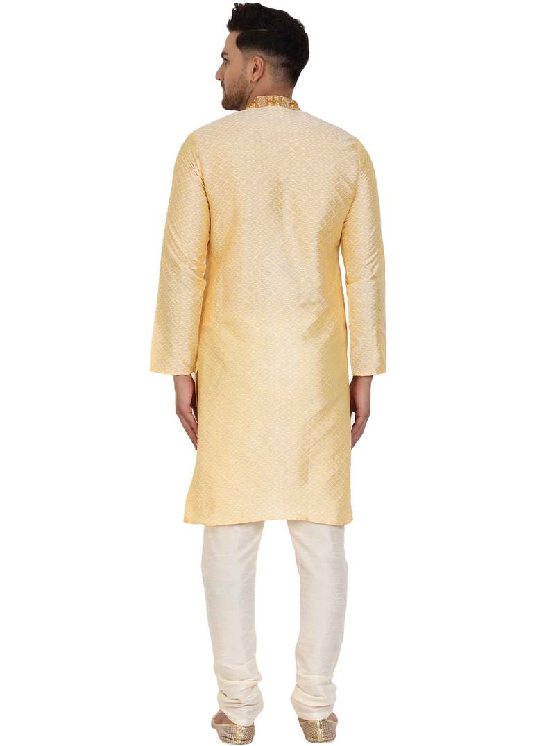 Beige embroidered art silk kurta-pajama