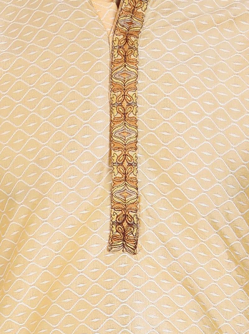 Beige embroidered art silk kurta-pajama