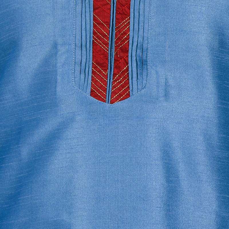Turquoise embroidered art silk kurta-pajama