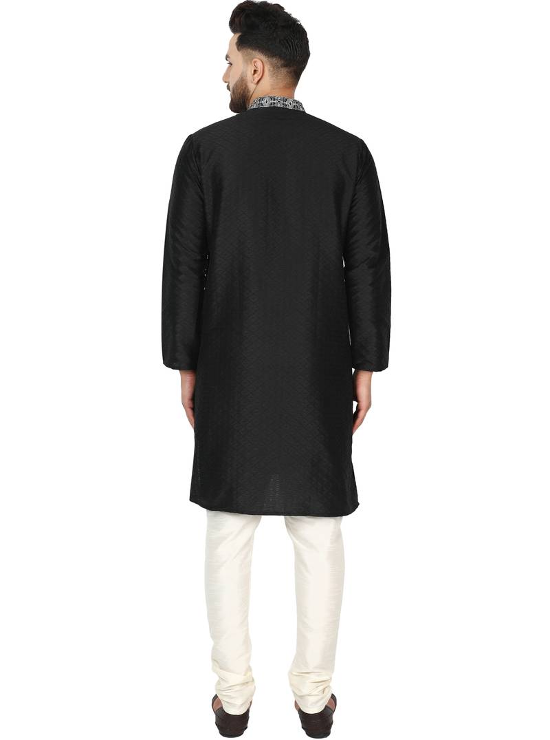Black embroidered art silk kurta-pajama
