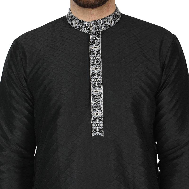 Black embroidered art silk kurta-pajama