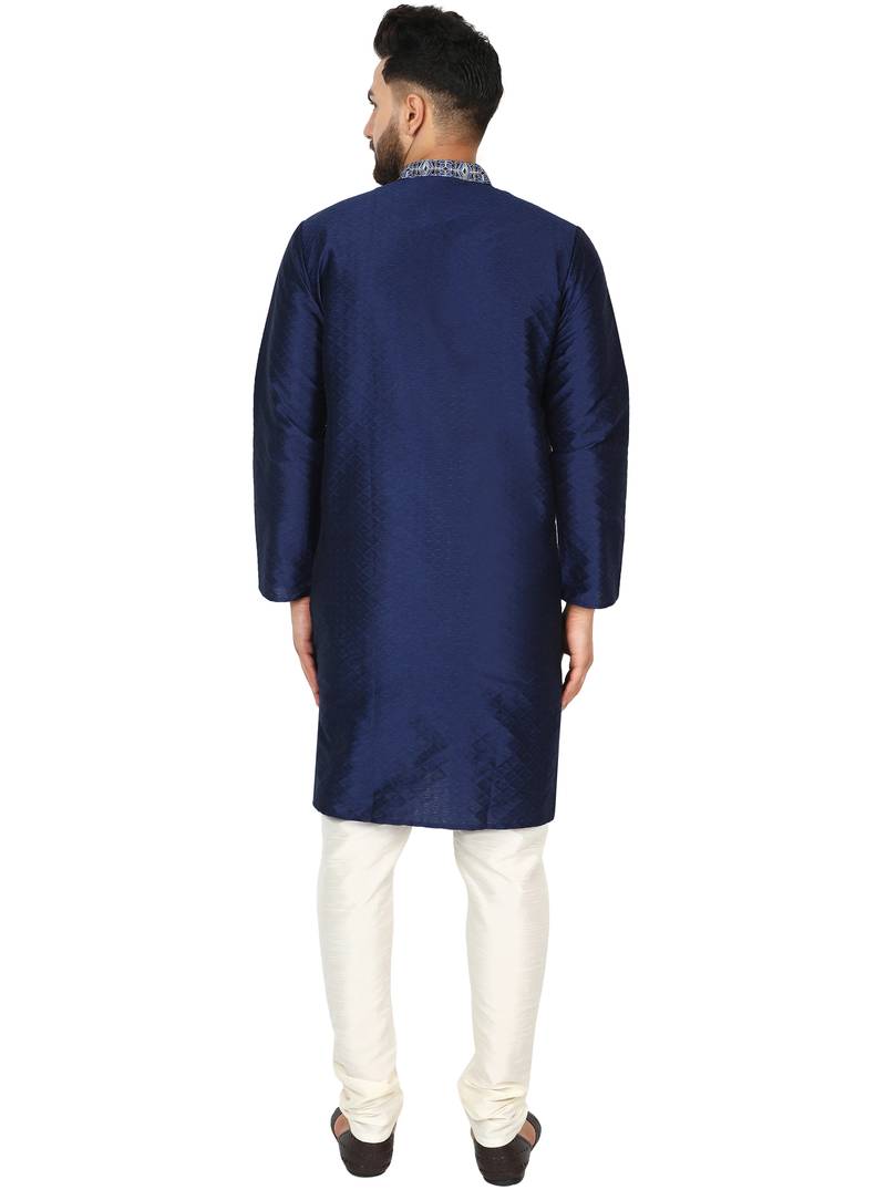 Blue embroidered art silk kurta-pajama
