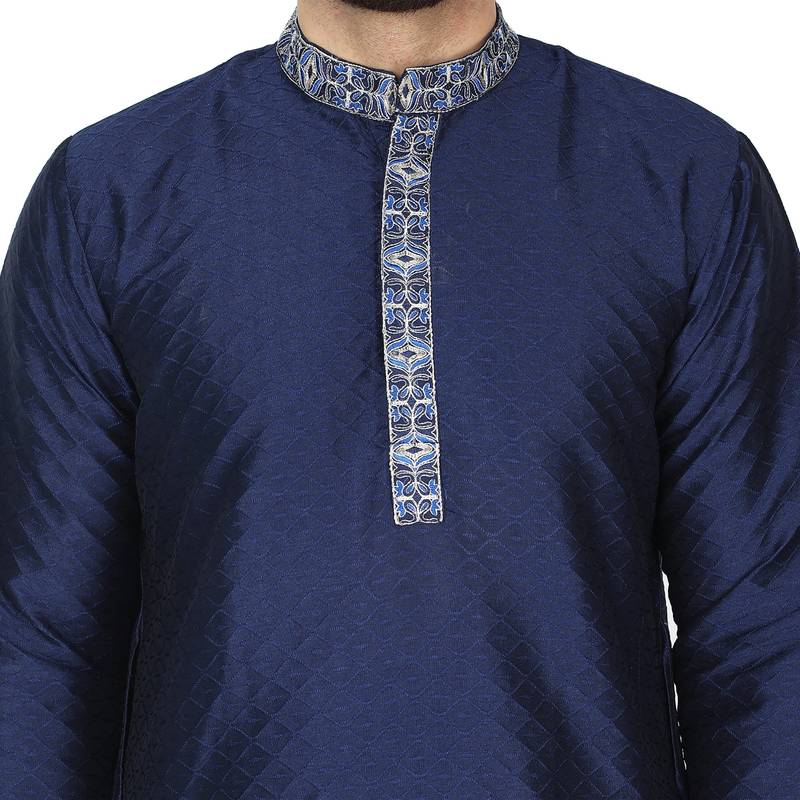 Blue embroidered art silk kurta-pajama