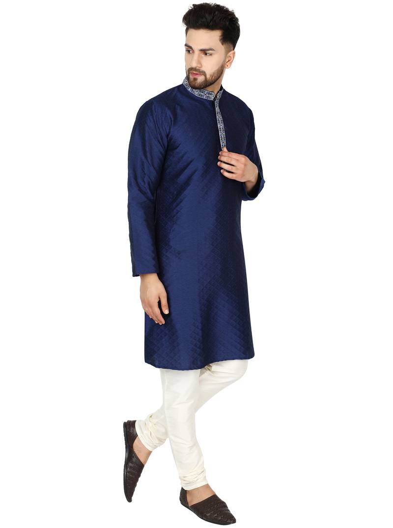 Blue embroidered art silk kurta-pajama