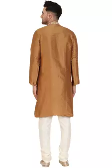 Brown embroidered art silk kurta-pajama