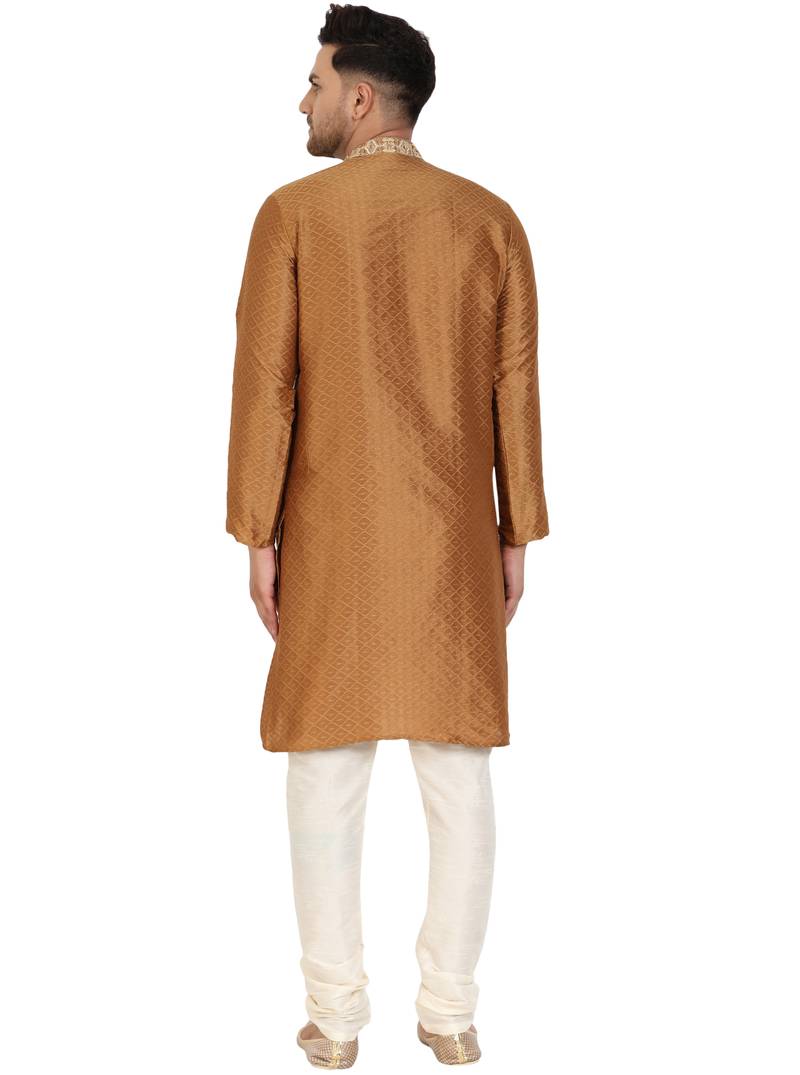 Brown embroidered art silk kurta-pajama