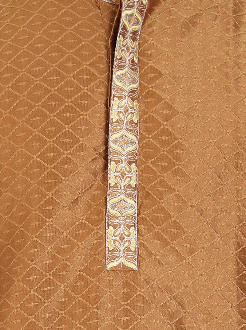 Brown embroidered art silk kurta-pajama