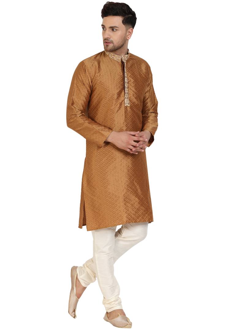 Brown embroidered art silk kurta-pajama