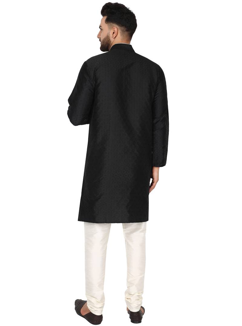 Black embroidered art silk kurta-pajama