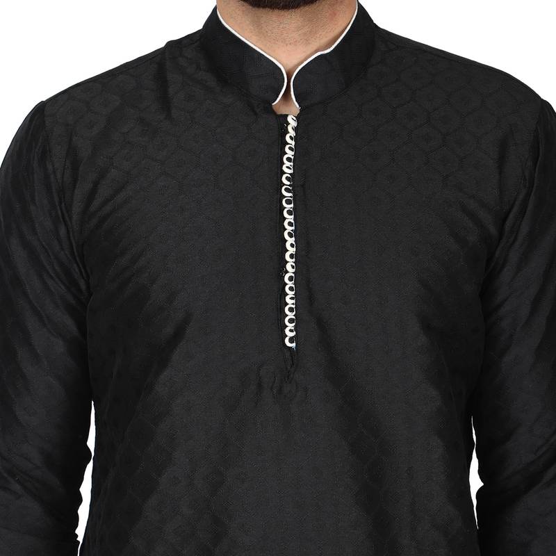 Black embroidered art silk kurta-pajama