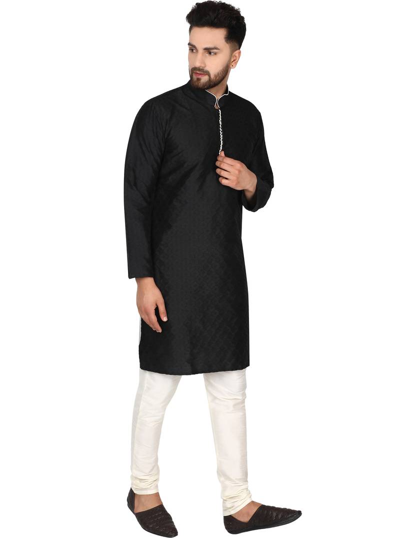 Black embroidered art silk kurta-pajama