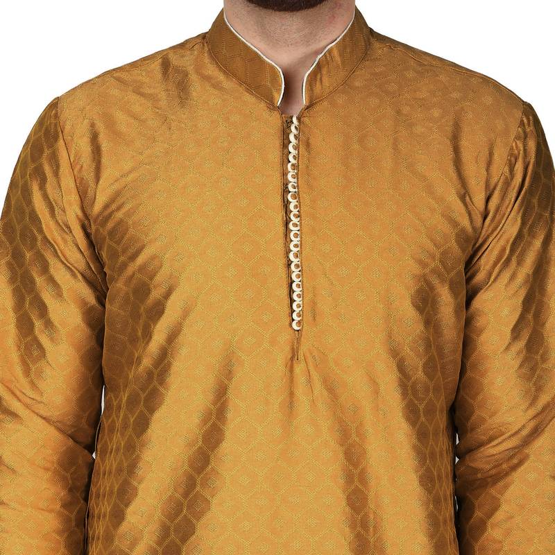 Brown embroidered art silk kurta-pajama