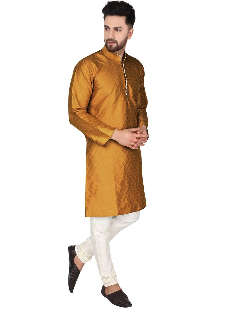 Brown embroidered art silk kurta-pajama