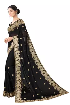 Black Georgette Embriodered Saree With Blouse Piece.