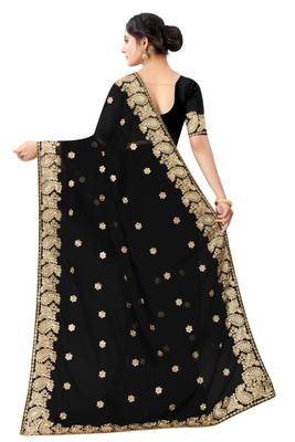 Black Georgette Embriodered Saree With Blouse Piece. 3