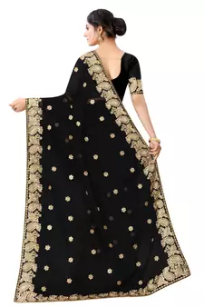 Black Georgette Embriodered Saree With Blouse Piece.