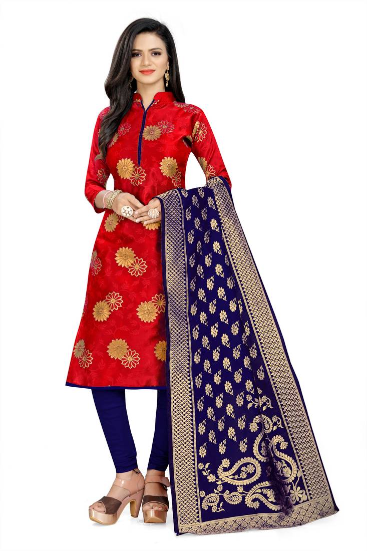 Red Peach Banarasi Jacquard Pant Salwar Suits