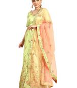 Women Green Embroidery Satin Semi Stitched Lehenga