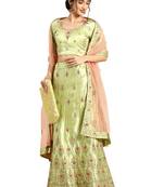 Women Green Embroidery Satin Semi Stitched Lehenga