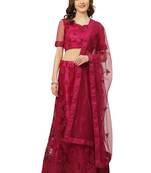 Women Purple Embroidery Net Semi Stitched Lehenga