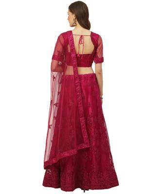Women Purple Embroidery Net Semi Stitched Lehenga 2