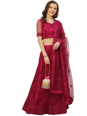 Women Purple Embroidery Net Semi Stitched Lehenga 3