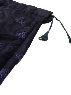 Women Navy Blue Embroidery Net Semi Stitched Lehenga 4