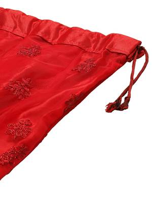 Women Red Embroidery Net Semi Stitched Lehenga 4