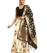 Women Cream Woven Zari Silk Blend Semi Stitched Lehenga