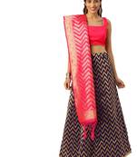 Women Navy Blue Solid Silk Blend Semi Stitched Lehenga