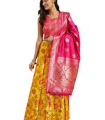 Women Mustard Woven Zari Silk Blend Semi Stitched Lehenga