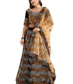 Women Black Sequence Work Velvet Semi Stitched Lehenga