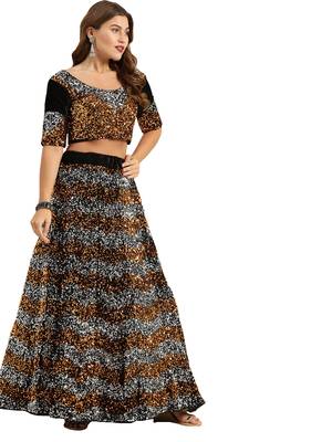 Women Black Sequence Work Velvet Semi Stitched Lehenga 4