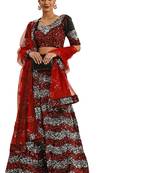 Women Black Sequence Work Velvet Semi Stitched Lehenga