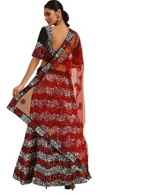 Women Black Sequence Work Velvet Semi Stitched Lehenga 2