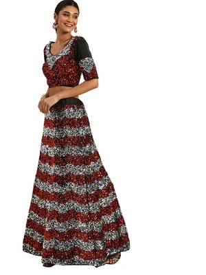 Women Black Sequence Work Velvet Semi Stitched Lehenga 4