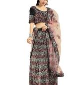 Women Black Sequence Work Velvet Semi Stitched Lehenga