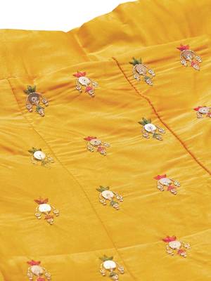 Women Mustard Embroidered Satin Semi Stitched Lehenga 4