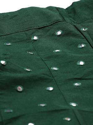 Women Green Embroidered Silk Blend Semi Stitched Lehenga 4